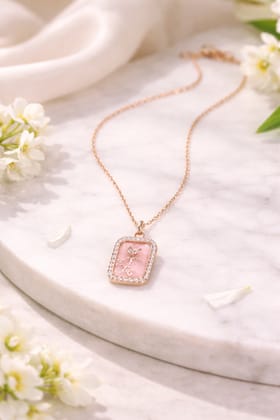 Rose Gold Plated Square Pink Stone Flower Necklace