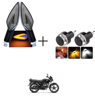 Peculiar Zone A-Shape 2 Pcs + Handle Yellow White Universal LED Indicators for Motorbikes - Set of 2 Dual Tone Yellow & Blue Blinker Lights, Waterproof ABS Plastic Body