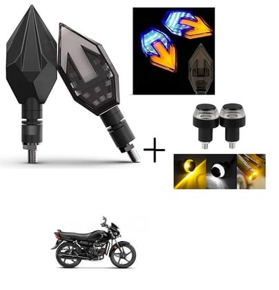 Peculiar Zone Arrow 2 Pcs + Handle Yellow White Universal LED Indicators for Motorbikes - Set of 2 Dual Tone Yellow & Blue Blinker Lights, Waterproof ABS Plastic Body