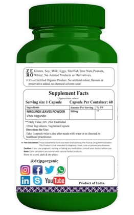 Dr JPG Organic Herbals   Nirgundi Capsules For Joint Pain & Back Pain 60 Veg. Capsules | INDIA ORGANIC Certified (Pack Of 1)