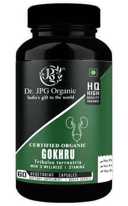 Dr JPG Organic Herbals Gokhru Capsules .500mg 60veg Capsules | For Enhance Endurance, Promotes Vitality|INDIA ORGANIC CERTIFIED