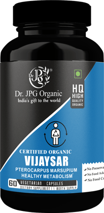 Dr JPG Organic Herbals  Bijasar/Vijaysar Capsules For Diarrhea & Dysentary 60 Veg. Capsules | Petrocarpus Marsupium | INDIA ORGANIC Certified