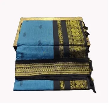 Paithani Silk Cotton Saree Blue & Black Paithani Silk Cotton Saree Blue & Black