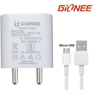 GIONEE 9 Watt 2 Amp Mobile Charger with Detachable Cable(White, White, Cable Included).