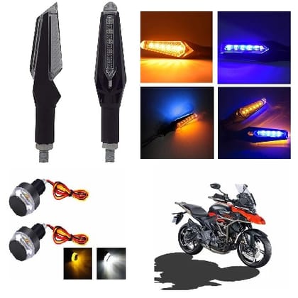 PECULIAR ZONE DUAL2PCS+HANDLE YELLOW WHITE Universal LED Indicators for Motorbikes - Set of 2 Dual Tone Yellow & Blue Blinker Lights, Waterproof ABS Plastic Body 