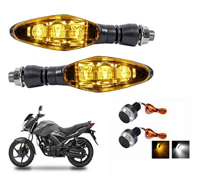 PECULIAR ZONE DUKE2PCSYELLOW +HANDLE YELLOW WHITE Universal LED Indicators for Motorbikes - Set of 2 D Yellow Lights, Waterproof ABS Plastic Body 