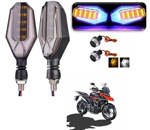 PECULIAR ZONE DUAL2PCS+HANDLE YELLOW WHITE Universal LED Indicators for Motorbikes - Set of 2 Dual Tone Yellow & Blue Blinker Lights, Waterproof ABS Plastic Body 