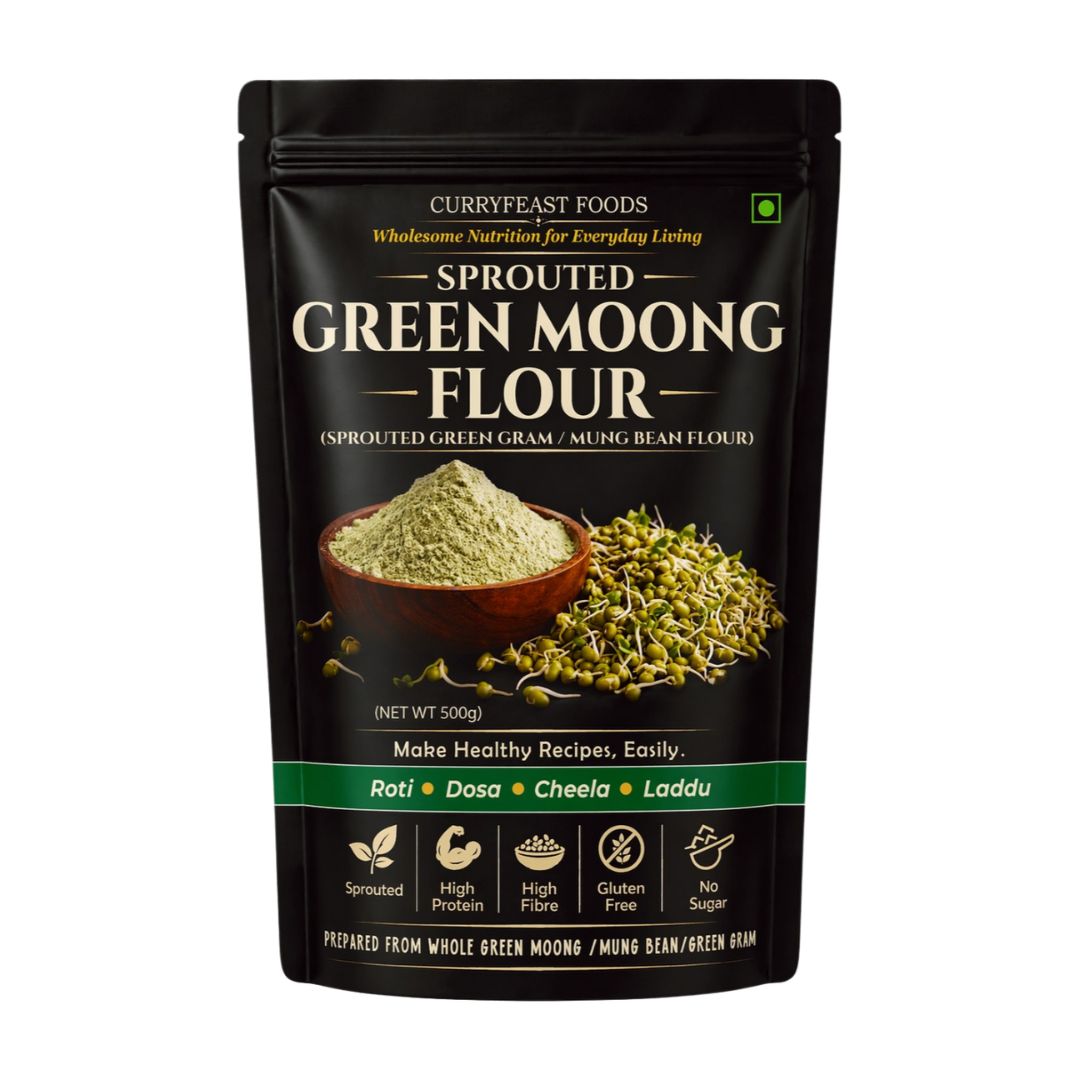 CURRYFEAST Sprouted Green Moong Flour / Sprouted Green Gram Flour / Instant Chiila Flour / Gluten Free / Super Healthy
