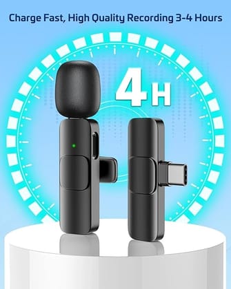K9 Wireless Microphone Set for Android, Portable Clip-on Lavalier Mic with Receiver, Black, Live Stream Recording