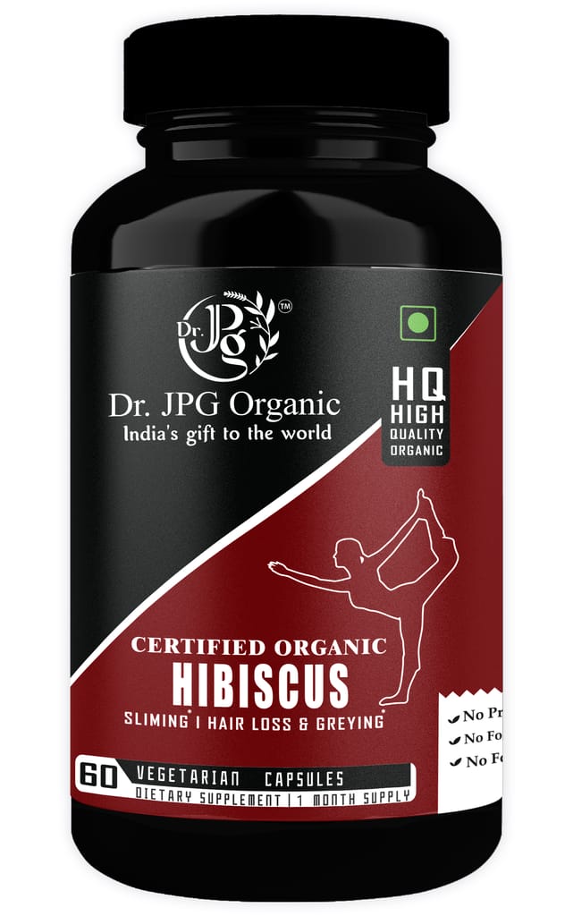 Dr JPG Organic Herbals Hibiscus Capsules 60 Veg. Capsules | INDIA ORGANIC Certified | 100% Pure Hibiscus Flower Powder | Vegetarian Capsules