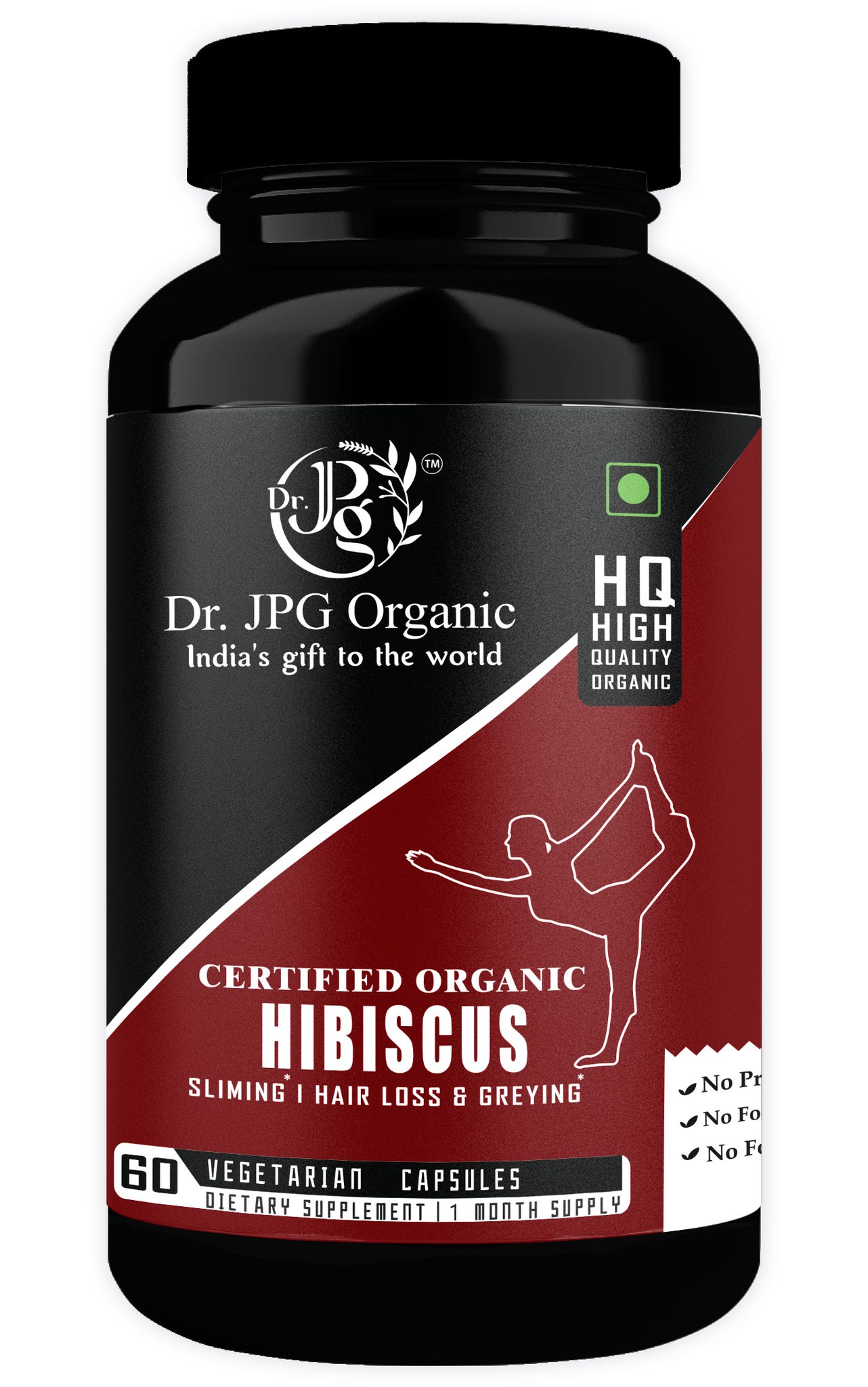 Dr JPG Organic Herbals  Hibiscus Capsules 60 Veg. Capsules | INDIA ORGANIC Certified | 100% Pure Hibiscus Flower Powder | Vegetarian Capsules