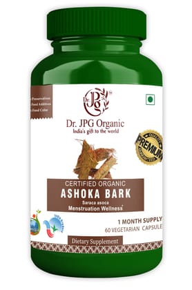 Dr JPG Organic Herbals Ashoka Capsules 500mg 60 veg. / Saraca Indica Capsules/INDIA Organic Certified (Pack Of 1)