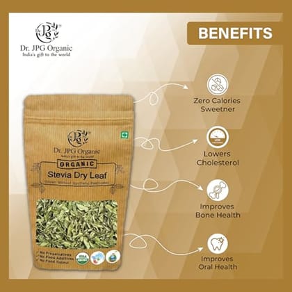 Dr JPG Organic Herbals Stevia Dry Leaves 150g / SteviaSugar Free/Natural Sweetener/Stevia Rebaudiana/Zero Calorie.(pack of 1)