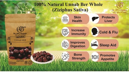 Dr JPG Organic Herbals Pure Natural Unnab Ber red dry 200g | jujube | Zizyphus Sativa Gaetn | Jujube Dry fruit | ISO & FSSAI Certified (200g)