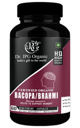 Dr. JPG Organic herbals Brahmi Capsules For Memory Wellness | Bacopa Monniera | 500mg, 60 Veg. Capsules | INDIA ORGANIC Certified (Pack Of 1)