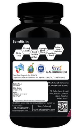 Dr. JPG Organic herbals Brahmi Capsules For Memory Wellness | Bacopa Monniera | 500mg, 60 Veg. Capsules | INDIA ORGANIC Certified (Pack Of 1)