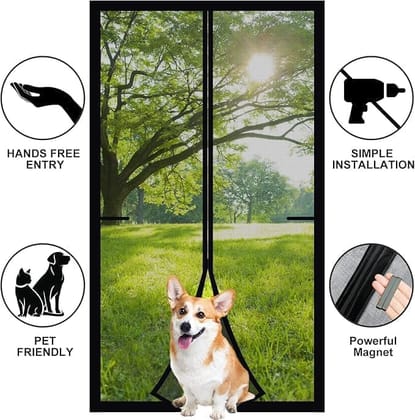 Magnetic Mosquito Screen Door Net Curtain with Magnets Reinforced Polyester Curtain Back Door Mesh with All in One Insect Control | Insect Repellent Size 7 feet Black Color
