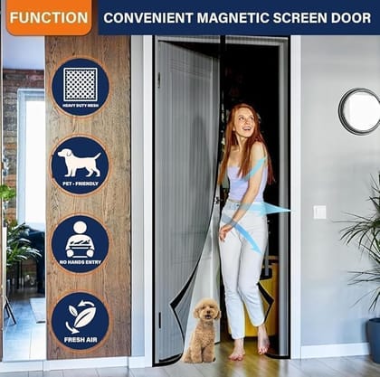 Magnetic Screen Door - Self Sealing, Heavy Duty, Hands Free Mesh Partition Keeps Bugs Out - Pet and Kid Friendly - Patent Pending Keep Open Feature - 38" x 83" (39" x 83") inches, Black Magnetic Screen Door - Self Sealing, Heavy Duty, Hands Free Mesh Partition Keeps Bugs Out - Pet and Kid Friendly - Patent Pending Keep Open Feature - 38" x 83" (39" x 83") inches, Black