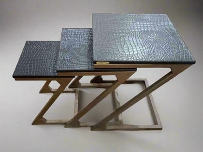 Nested Tables (Set of three)- Embossed Leather Black-Black