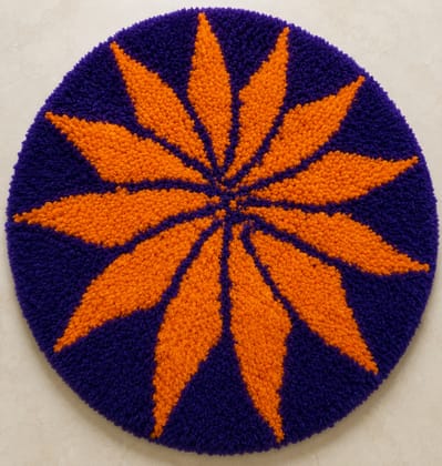 Handmade Wool Tufted Sunburst Round Area Rug (Purple/Orange)