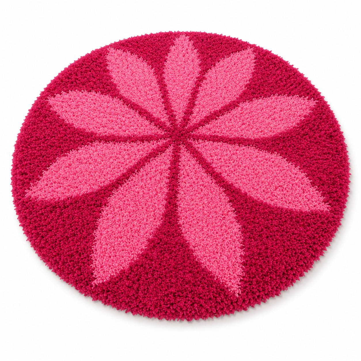 Round Pink Flower Doormat, 24 Inch Non-Slip Shaggy Bath Rug.
