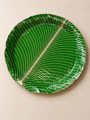Disposable Round Eco-Friendly Leaf Pattern Paper Plate(pack of 10)