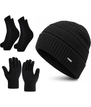 BAYEMA Pack of 4 Woollen Men's Cap ( Black )