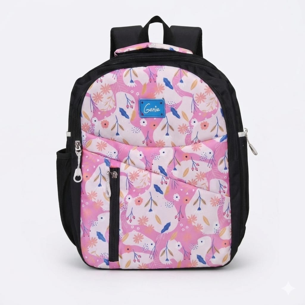 Genie Printed 17 Inch School Backpack with Multiple Pockets and Side Bottle Holders