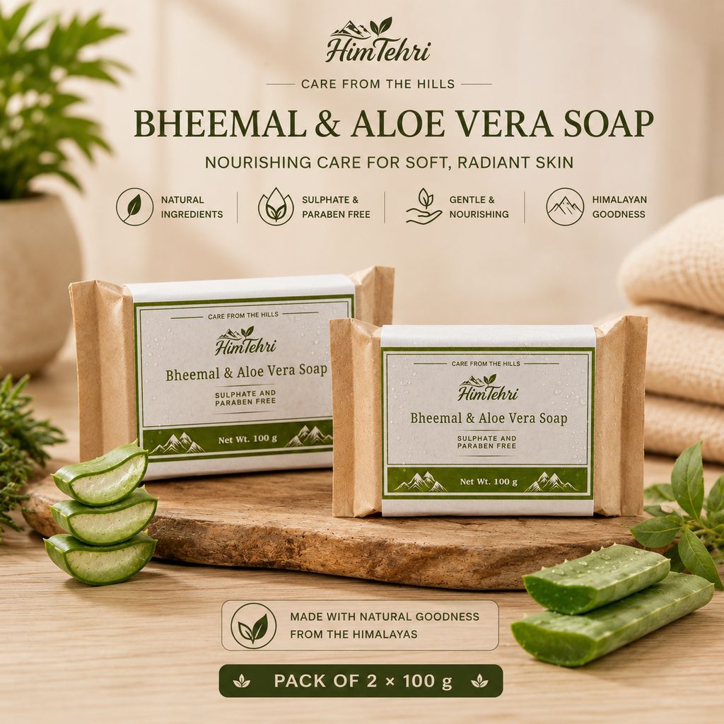 HimTehri Bheemal & Aloe Vera Soap Pack of 2 | Natural Himalayan Herbal Bath Soap | Sulphate & Paraben Free | 2 x 100g