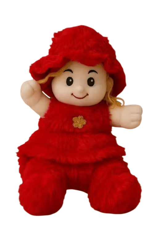 Soft Doll with Red Dress and Hat, 30cm