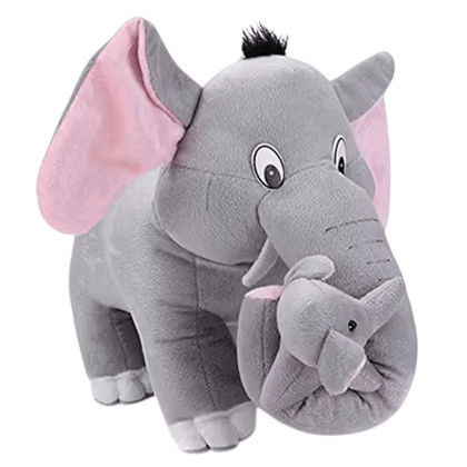Grey and Pink Mother & Baby Elephant Plush Toy