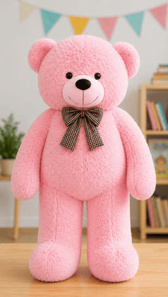 Giant Pink Stuffed Teddy Bear with Plaid Bowtie (Approx. 90cm)