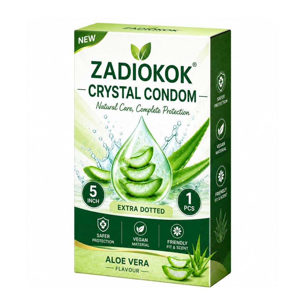 Zadiokok 5 Inch Crystal Dotted Condom Extra Dotted Aloevera Flavour, Reusable & Comfortable Fit (1 Pcs Set)
