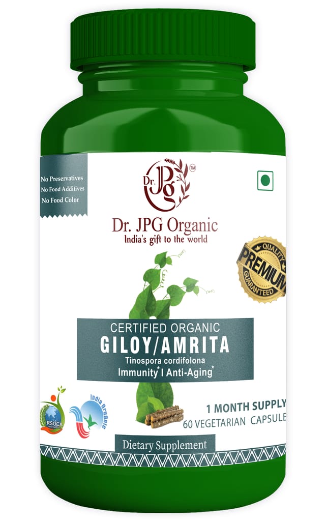 Dr JPG Organic Herbals Giloy Capsules-For Immunity 500mg, 60 Veg. Capsules-INDIAORGANIC Certified