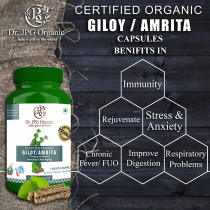 Dr JPG Organic Herbals Giloy Capsules-For Immunity 500mg, 60 Veg. Capsules-INDIAORGANIC Certified