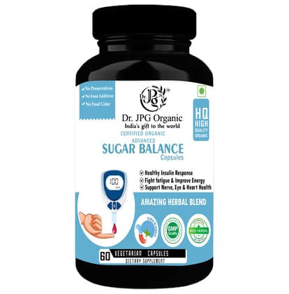 Dr. JPG Organic Herbals  Sugar Balance 500mg, 60veg capsules/INDIA Organic Certified/ISO & GMP Certified.