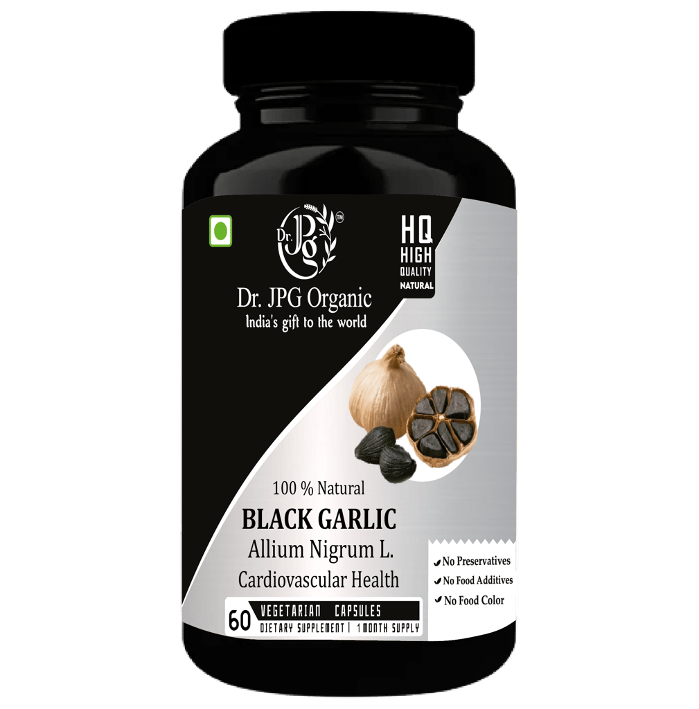 Dr. JPG Organic Herbals Black garlic Extract Capsules 500mg, 60 Veg. For Improves heart health/Regulates blood sugar levels.