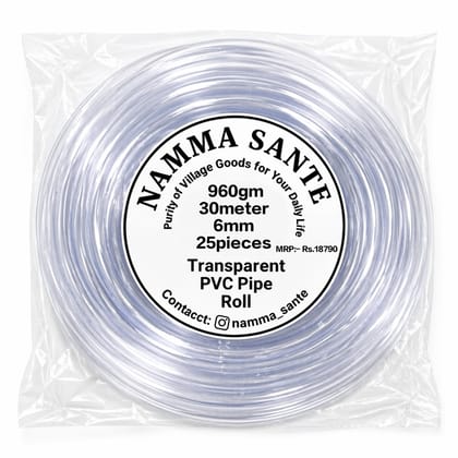 Transparent PVC Pipe Roll, Clear Flexible Hose Pipe, PVC Water Tube Pipe, Air Pump Pipe Hose, Gardening Transparent Pipe 960gm 30meter 6mm 25pieces 