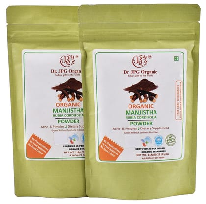 Dr. JPG Organic Herbals Manjistha Powder | INDIA ORGANIC Certified | 114g Pack of 2