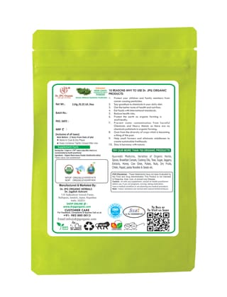 Dr. JPG Organic herbals  Neem Powder 228g / Azadirachta indica/Neem Leaf Powder/INDIA ORGANIC certified / 114g Pack Of 2