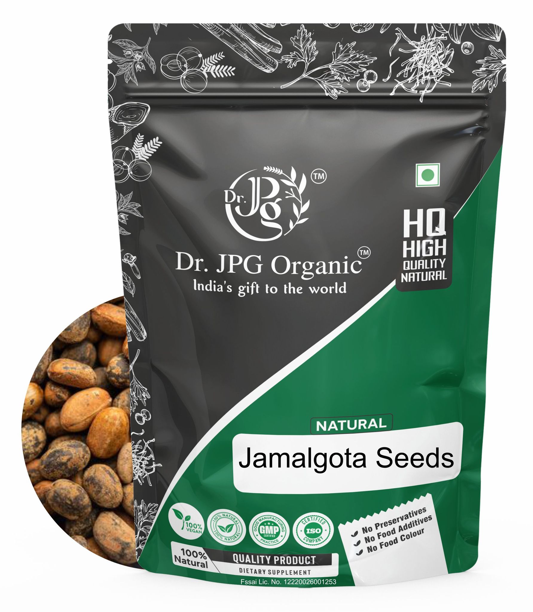 Dr. JPG Organic Herbals Natural Jamalgota Seeds | Jamalgota Beej | Croton Seed | Croton tiglium Seed (100 g) | ISO & GMP Certified. (Pack Of 1)