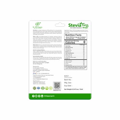 Dr. JPG Organic Herbals  Stevia Drops Liquid 10ml / Extract Stevia Drops/Pure Natural Plant Based Sweetner/Natural Sweetner.(Pack of 2)