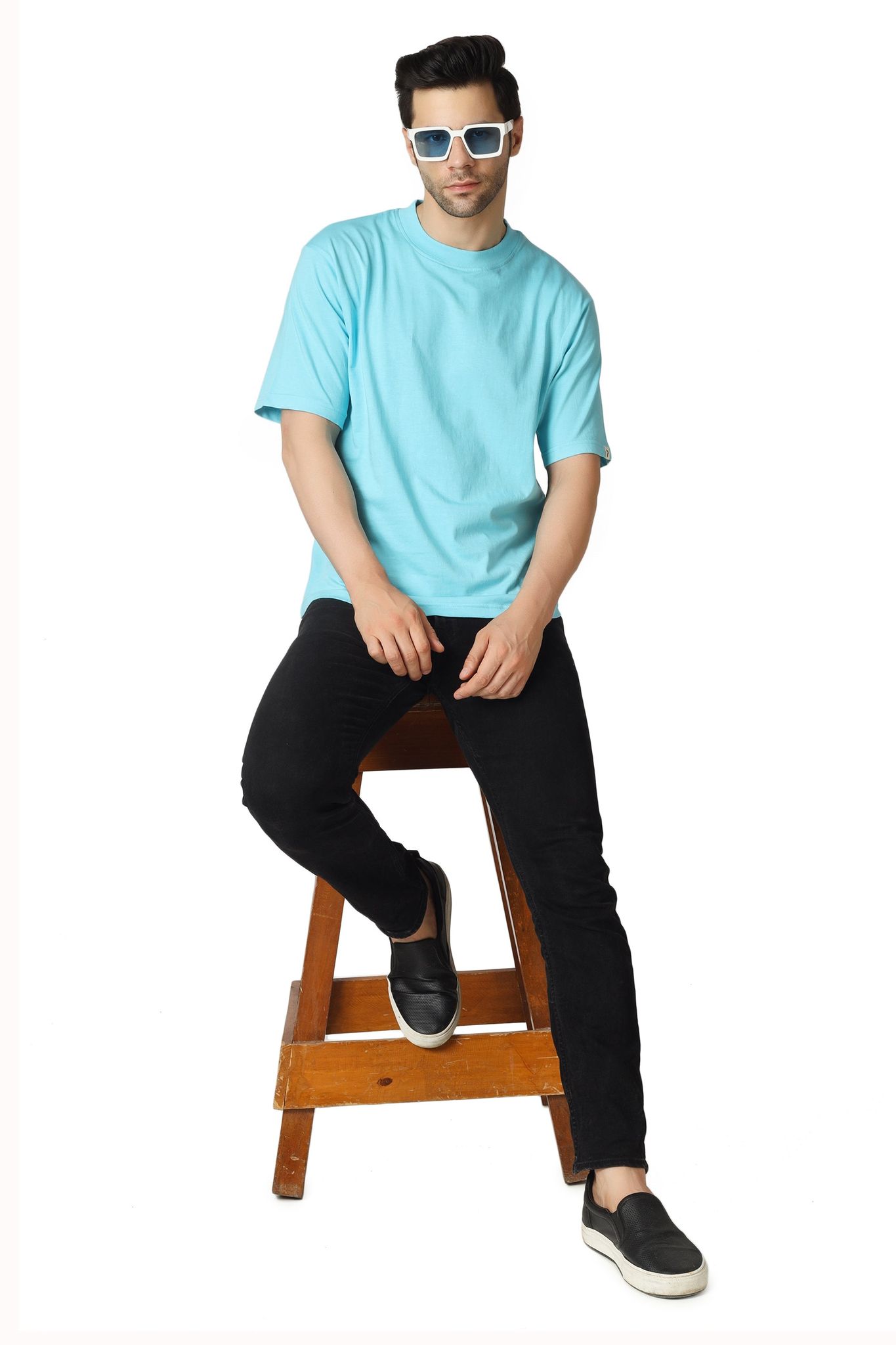 Drop Shoulder Crew Neck Tee High Rib Collar - Made in BCI Cotton Medium / Peach