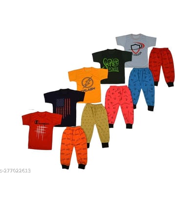 DIAMOND EXPORTER Pack of 5 Baby Boys Cotton Blend T-Shirt & Pants Set ( Multicolor )