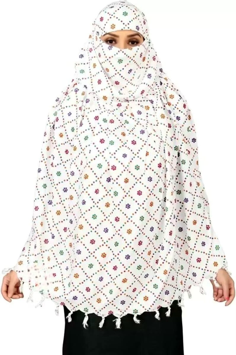 Shiv Textiles Ladies Summer Collection Scarf Pure Cotton White Printed Design Soft Breathable Neck Wrap Headscarf Lightweight Sun Protection Stole Daily Wear