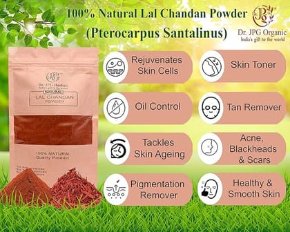 Dr. JPG Organic Herbals Lal Chandan Powder For Puja/Red Sandalwood-Pterocarpus Santalinus-100 G/Iso & Gmp Certified.