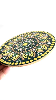 Hand Painted Yellow and Green Mandala Art 6" MDF Wall Hanging