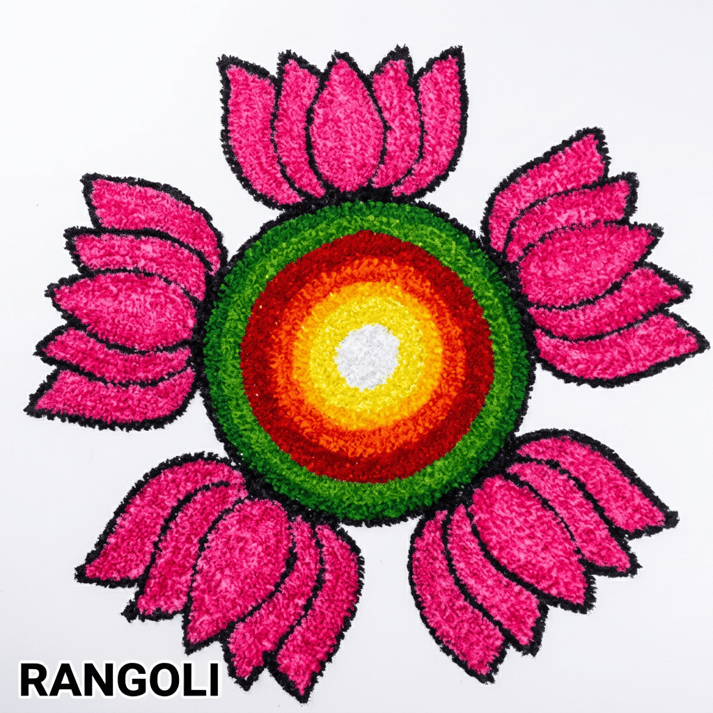 Traditional Lotus Shaped Festive Rangoli Mat