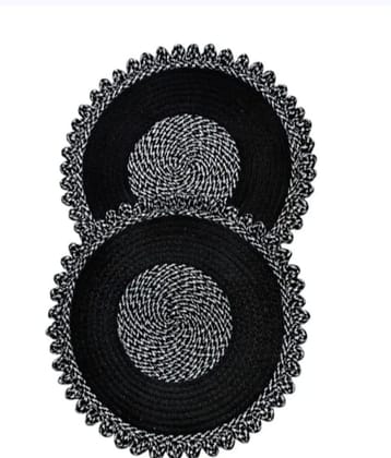Handmade Braided Cotton Scalloped Door Mat - Black & White (Set of 2)