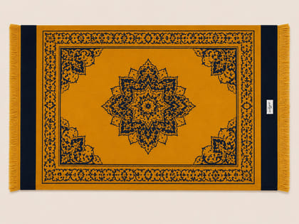 Zulaykha Mustard and Navy Blue Prayer Mat with Floral Mandala and Fringes